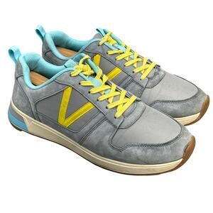 Vionic Rechelle Gray Suede Yellow Turquoise Casual Comfort Sneaker Women 9.5
